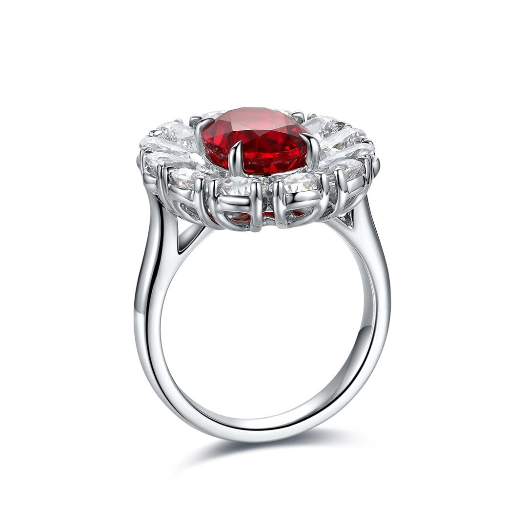 Big Pear Halo 3.5 Ct Oval Cut Lab Ruby Engagement Ring - LGG Jewelry