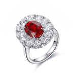 Lade Bild in die Galerieansicht, Big Pear Halo 3.5 Ct Oval Cut Lab Ruby Engagement Ring - LGG Jewelry
