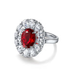 Lade Bild in die Galerieansicht, Big Pear Halo 3.5 Ct Oval Cut Lab Ruby Engagement Ring - LGG Jewelry