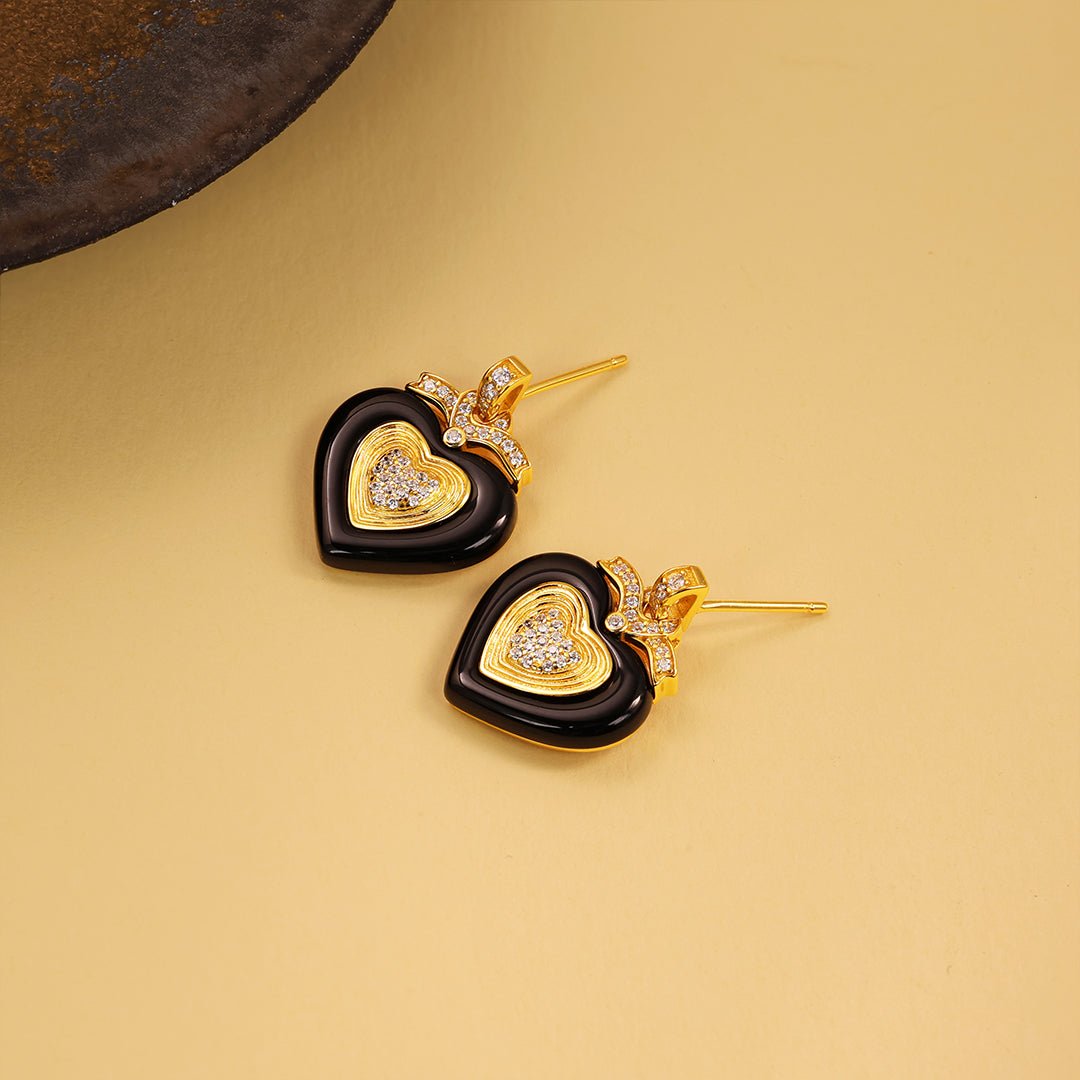 Black Agate Triple Romantic Heart Earrings - LGG Jewelry