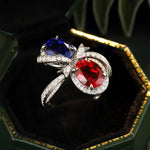 Lade Bild in die Galerieansicht, Bowknot 5.3 Ctw Oval Lab Ruby &amp; Lab Blue Sapphire Toi Et Moi Engagement Ring - LGG Jewelry