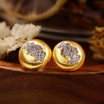 Lade Bild in die Galerieansicht, Brushed Gold Bead Earrings with Sparkling CZ - LGG Jewelry