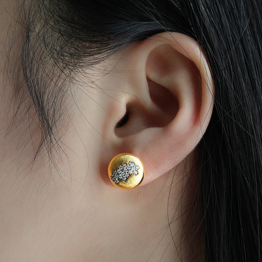 Brushed Gold Bead Earrings with Sparkling CZ - LGG Jewelry