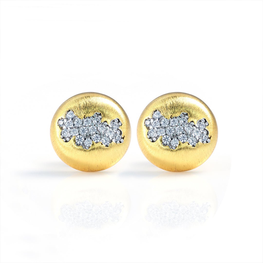 Brushed Gold Bead Earrings with Sparkling CZ - LGG Jewelry