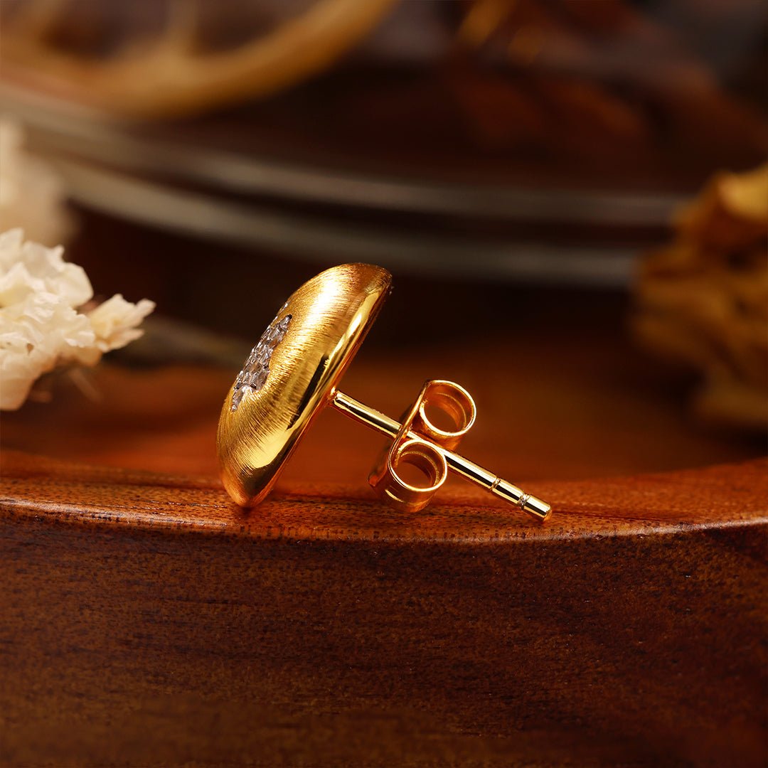 Brushed Gold Bead Earrings with Sparkling CZ - LGG Jewelry