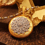 Brushed Gold CZ Antique Filigree Medallion Necklace - LGG Jewelry