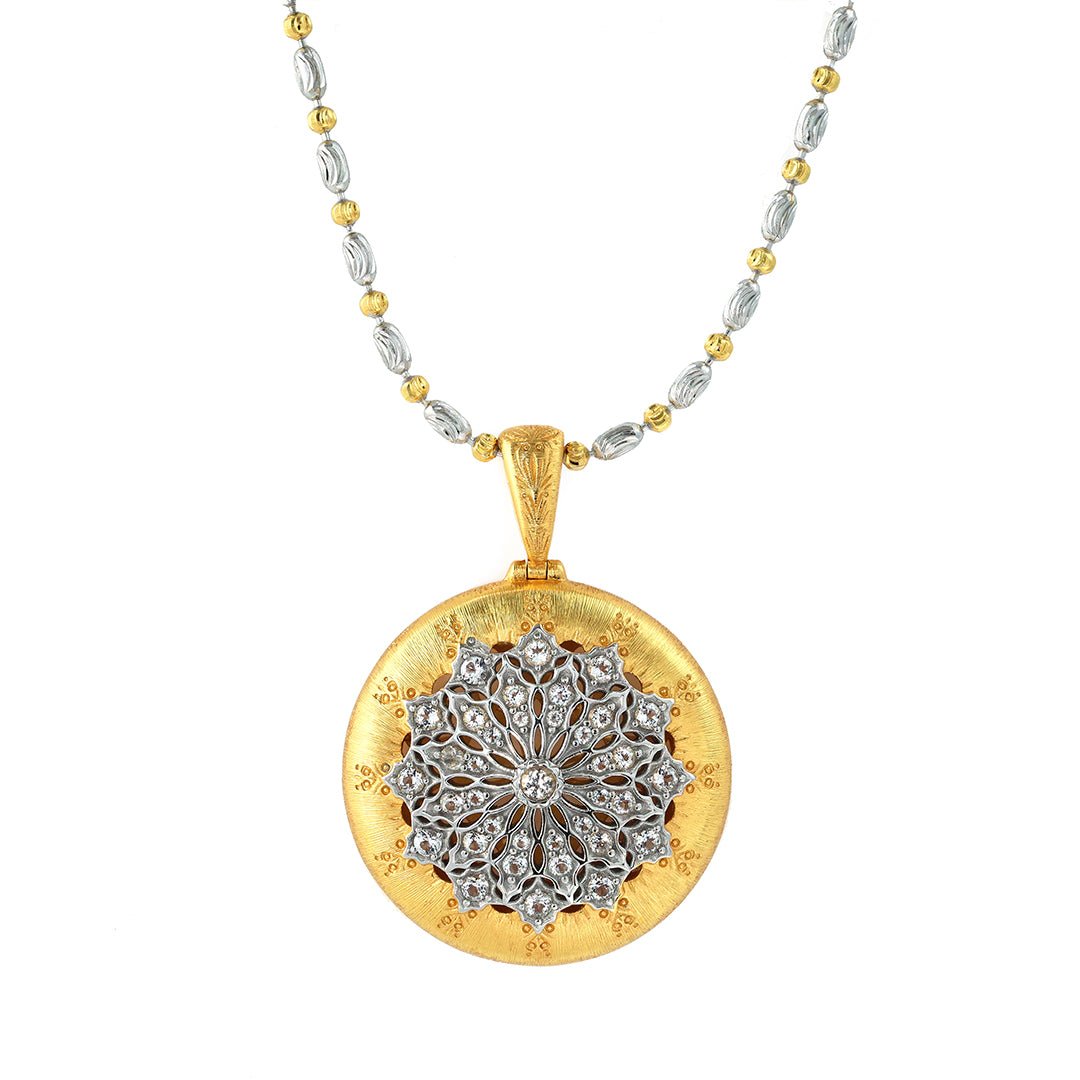 Brushed Gold CZ Antique Filigree Medallion Necklace - LGG Jewelry