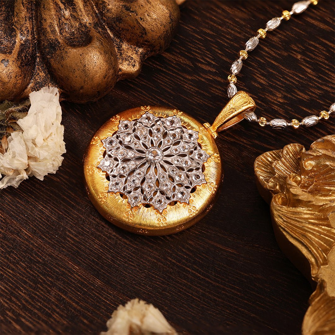 Brushed Gold CZ Antique Filigree Medallion Necklace - LGG Jewelry