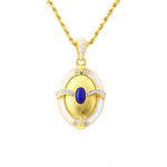 Lade Bild in die Galerieansicht, Brushed Gold &amp; Nacre Filled Oval Lapis Lazuli &amp; CZ Pendant Necklace - LGG Jewelry