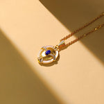 Lade Bild in die Galerieansicht, Brushed Gold &amp; Nacre Filled Oval Lapis Lazuli &amp; CZ Pendant Necklace - LGG Jewelry