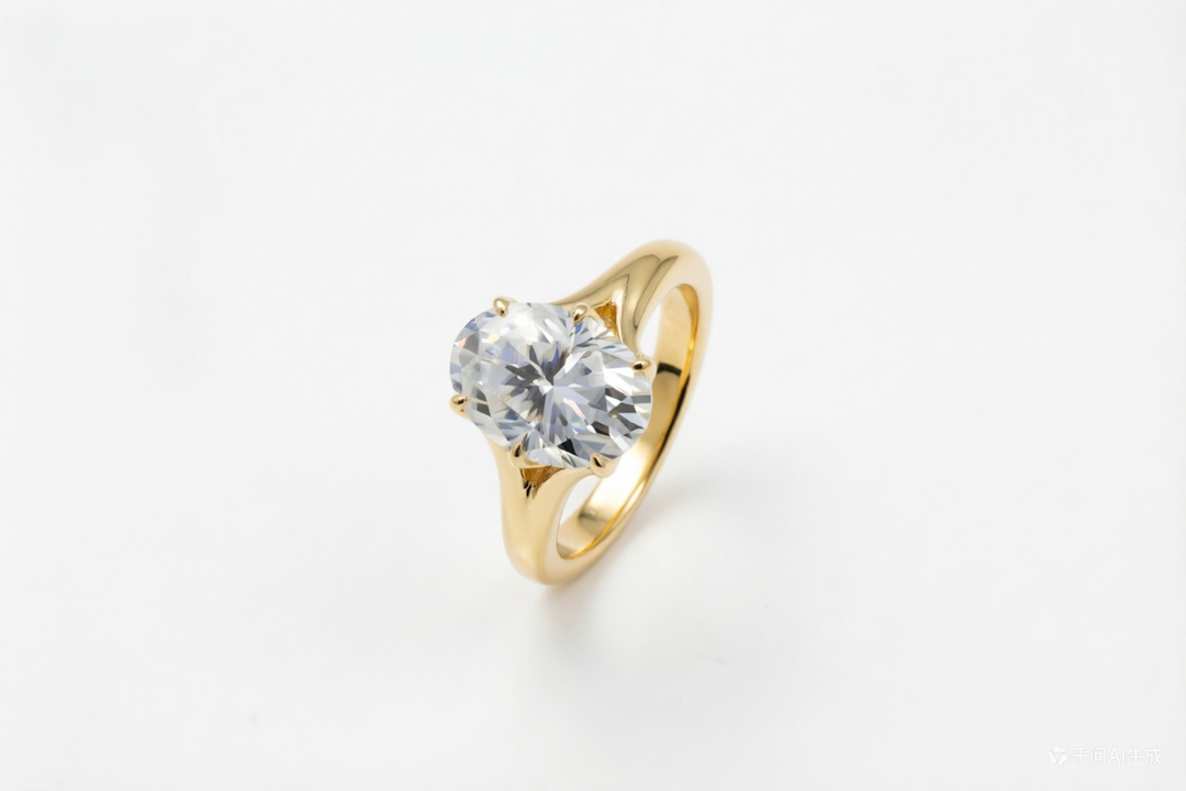 10K Yellow Gold Oval White Lab Diamond Engagement Ring