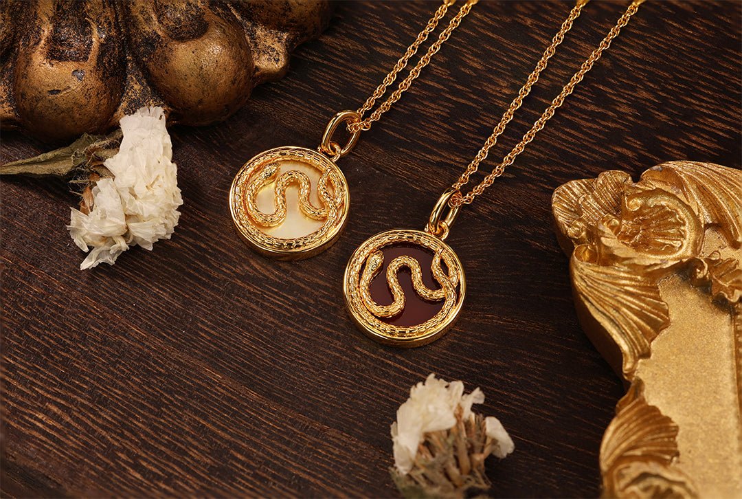 Chinese Zodiac Snake & Golden Nacre Pendant Necklace - LGG Jewelry