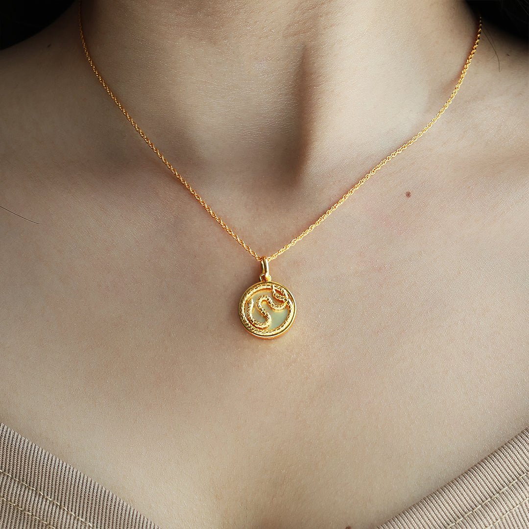 Chinese Zodiac Snake & Golden Nacre Pendant Necklace - LGG Jewelry