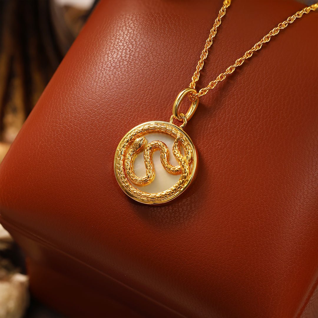 Chinese Zodiac Snake & Golden Nacre Pendant Necklace - LGG Jewelry