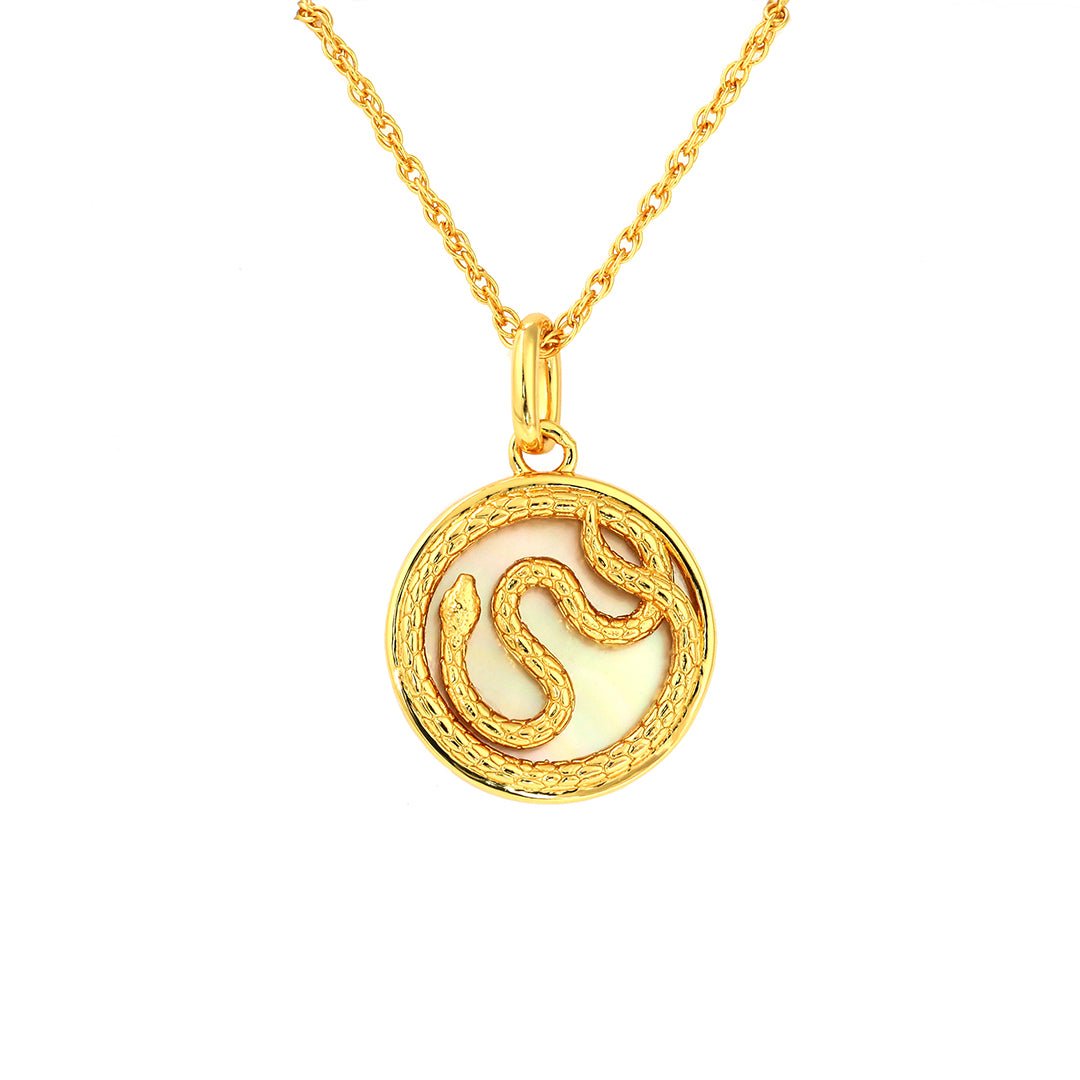 Chinese Zodiac Snake & Golden Nacre Pendant Necklace - LGG Jewelry