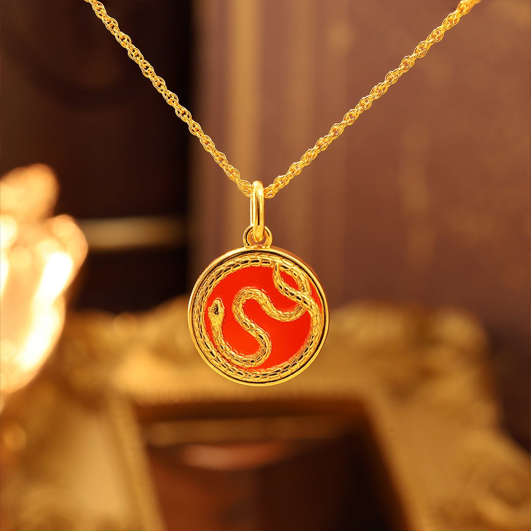 Chinese Zodiac Snake & Red Agate Pendant Necklace - LGG Jewelry