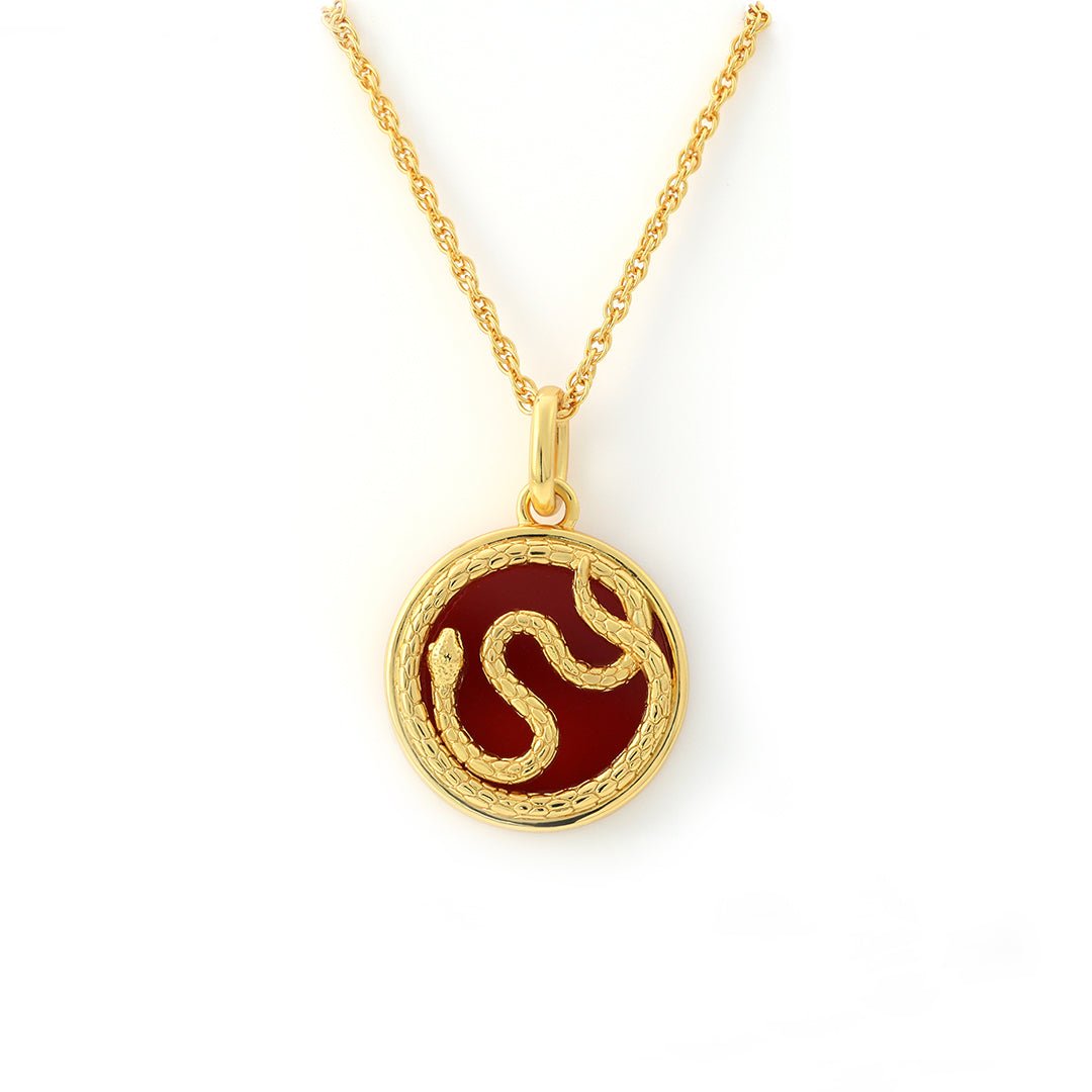 Chinese Zodiac Snake & Red Agate Pendant Necklace - LGG Jewelry