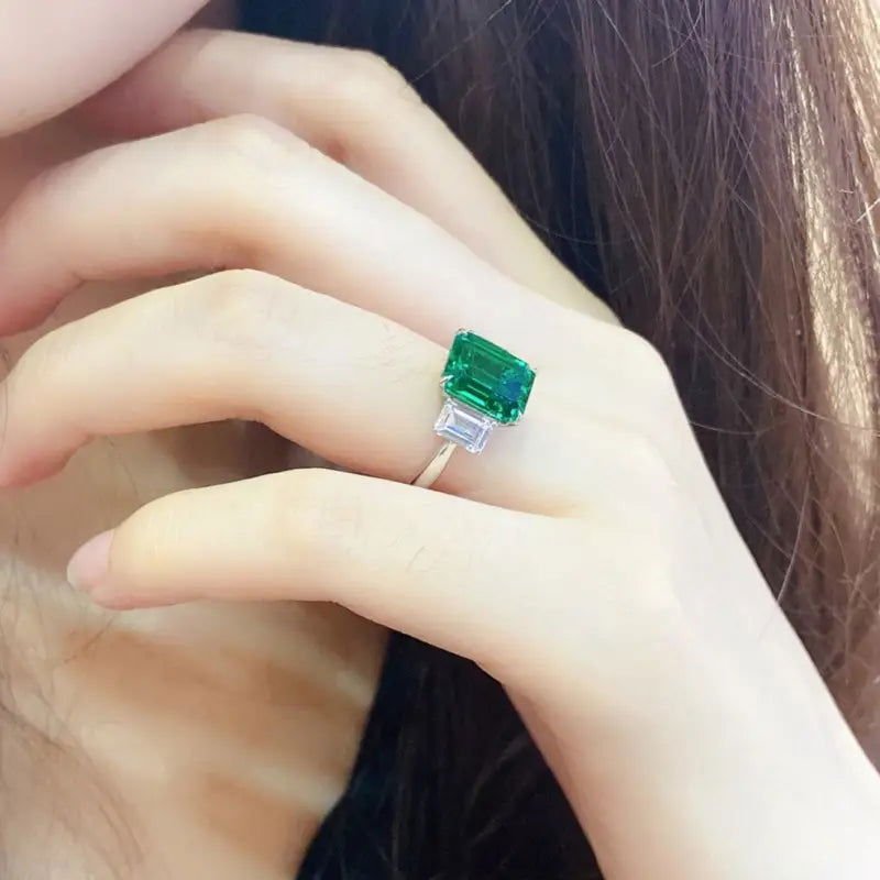 Classic 1.32 Ct Lab Emerald Three Stone Engagement Ring - LGG Jewelry