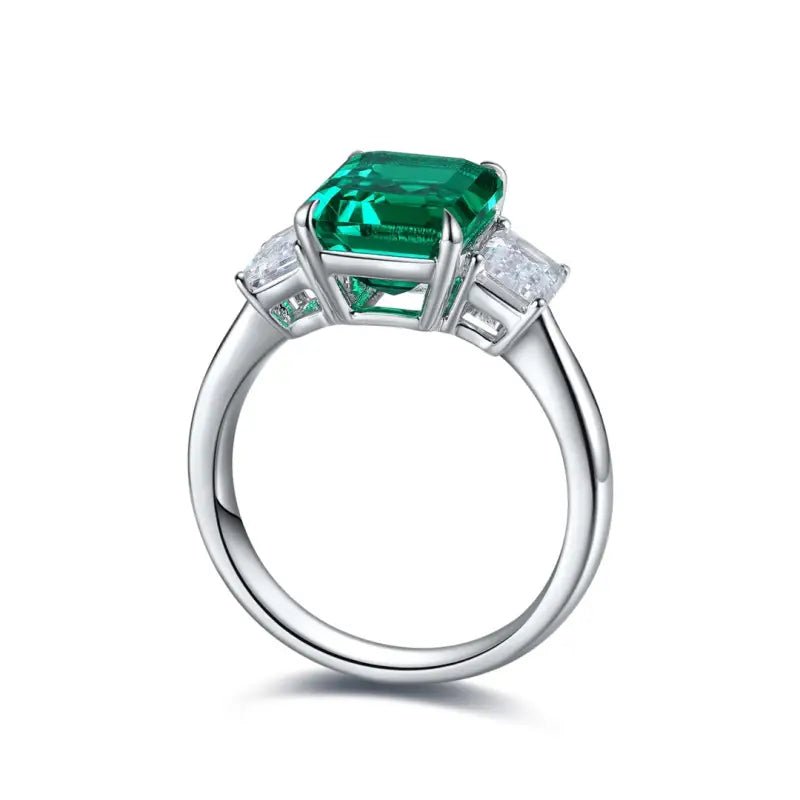 Classic 1.32 Ct Lab Emerald Three Stone Engagement Ring - LGG Jewelry