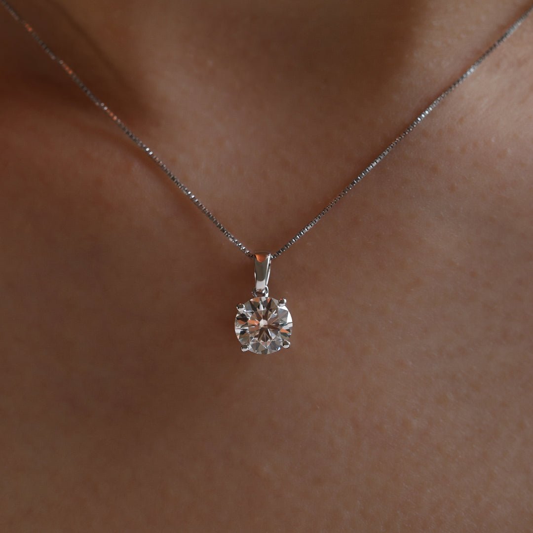 Classic 1.5ct Round Cut Lab Diamond Four Prongs Pendant Necklace - LGG Jewelry