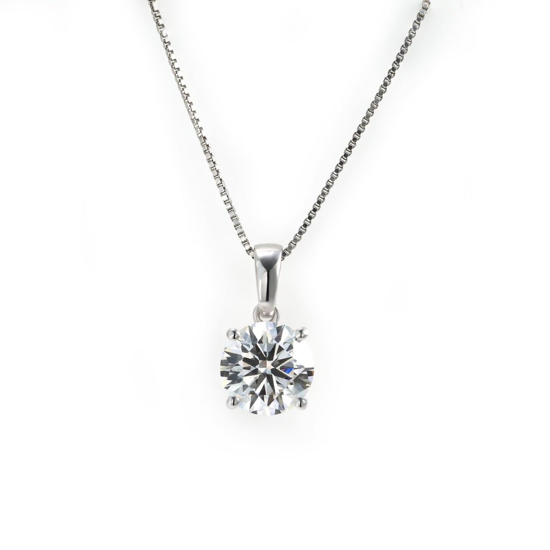Classic 1.5ct Round Cut Lab Diamond Four Prongs Pendant Necklace - LGG Jewelry