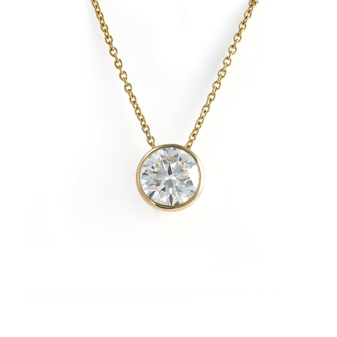 Classic 2 Ct Round Cut Lab Diamond Bezel Pendant - LGG Jewelry