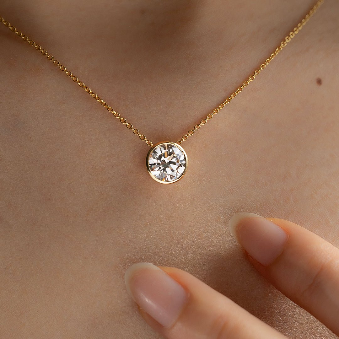 Classic 2 Ct Round Cut Lab Diamond Bezel Pendant - LGG Jewelry