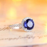 Lade Bild in die Galerieansicht, Classic 2.9 Ct Round Lab Blue Sapphire Halo Engagement Ring - LGG Jewelry