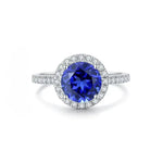 Lade Bild in die Galerieansicht, Classic 2.9 Ct Round Lab Blue Sapphire Halo Engagement Ring - LGG Jewelry