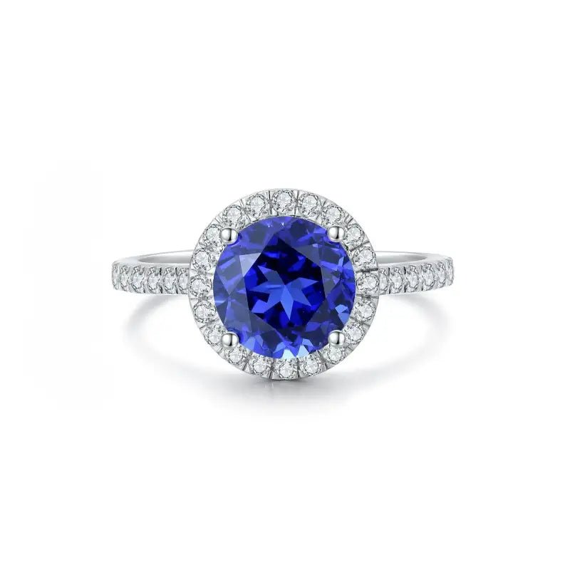 Classic 2.9 Ct Round Lab Blue Sapphire Halo Engagement Ring - LGG Jewelry