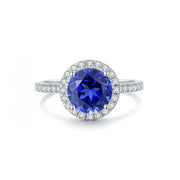 Classic 2.9 Ct Round Lab Blue Sapphire Halo Engagement Ring - LGG Jewelry