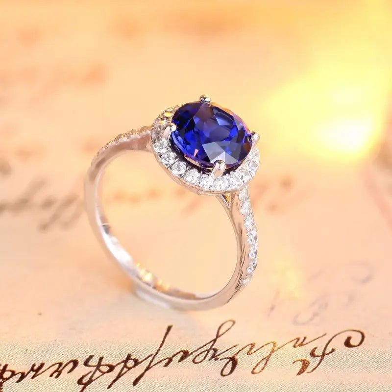 Classic 2.9 Ct Round Lab Blue Sapphire Halo Engagement Ring - LGG Jewelry