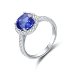 Lade Bild in die Galerieansicht, Classic 2.9 Ct Round Lab Blue Sapphire Halo Engagement Ring - LGG Jewelry