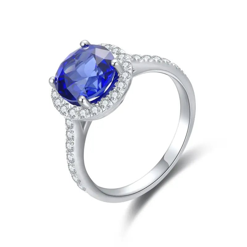 Classic 2.9 Ct Round Lab Blue Sapphire Halo Engagement Ring - LGG Jewelry