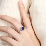 Lade Bild in die Galerieansicht, Classic 2.9 Ct Round Lab Blue Sapphire Halo Engagement Ring - LGG Jewelry