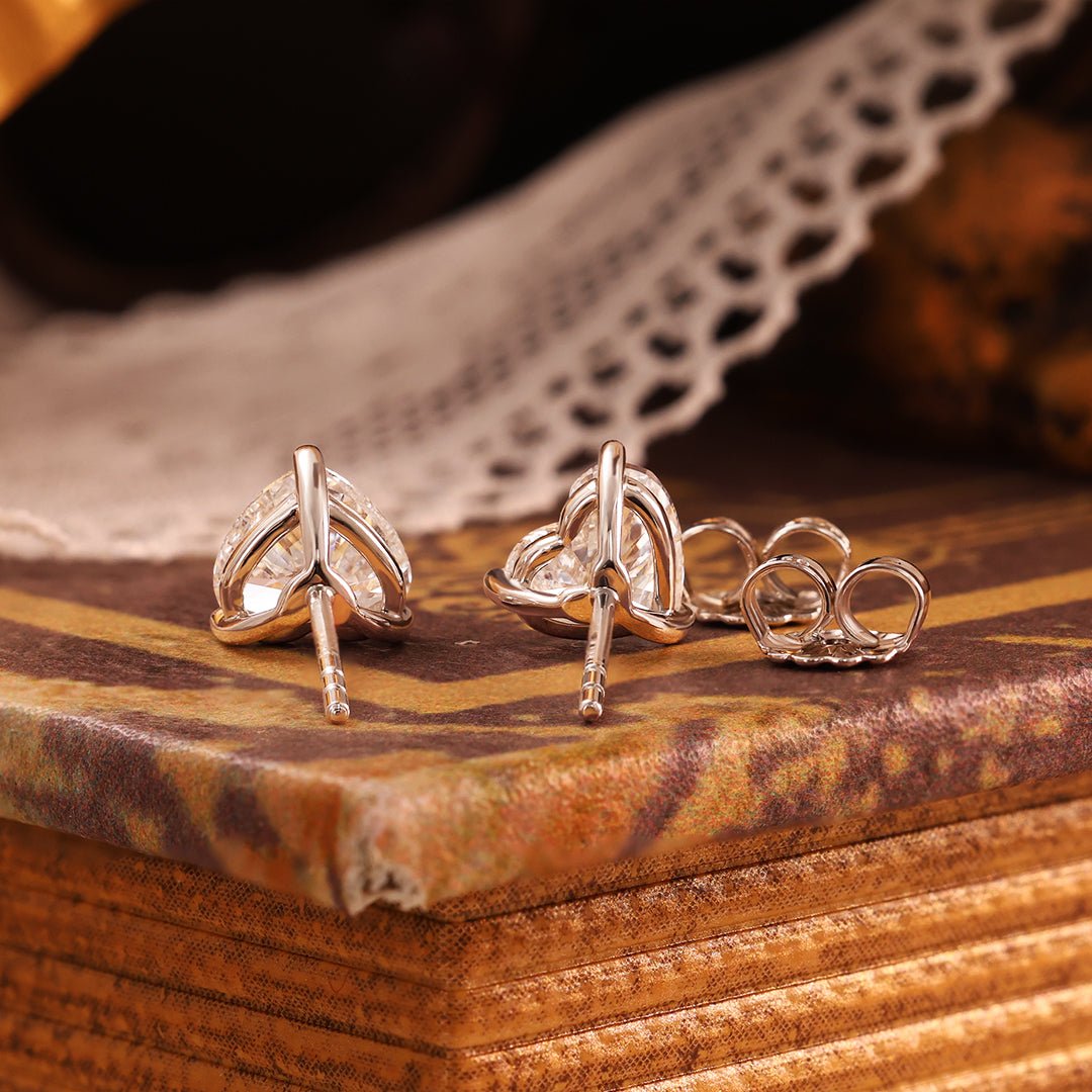 Classic Heart Shape Lab Diamond Three Prongs Ear Studs - LGG Jewelry