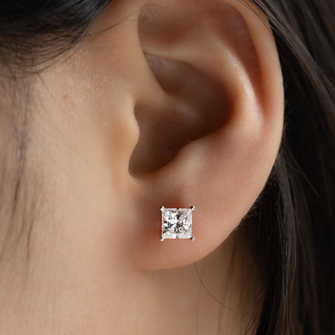 Classic Princess Cut Lab Diamond Four Prongs Ear Studs - LGG Jewelry