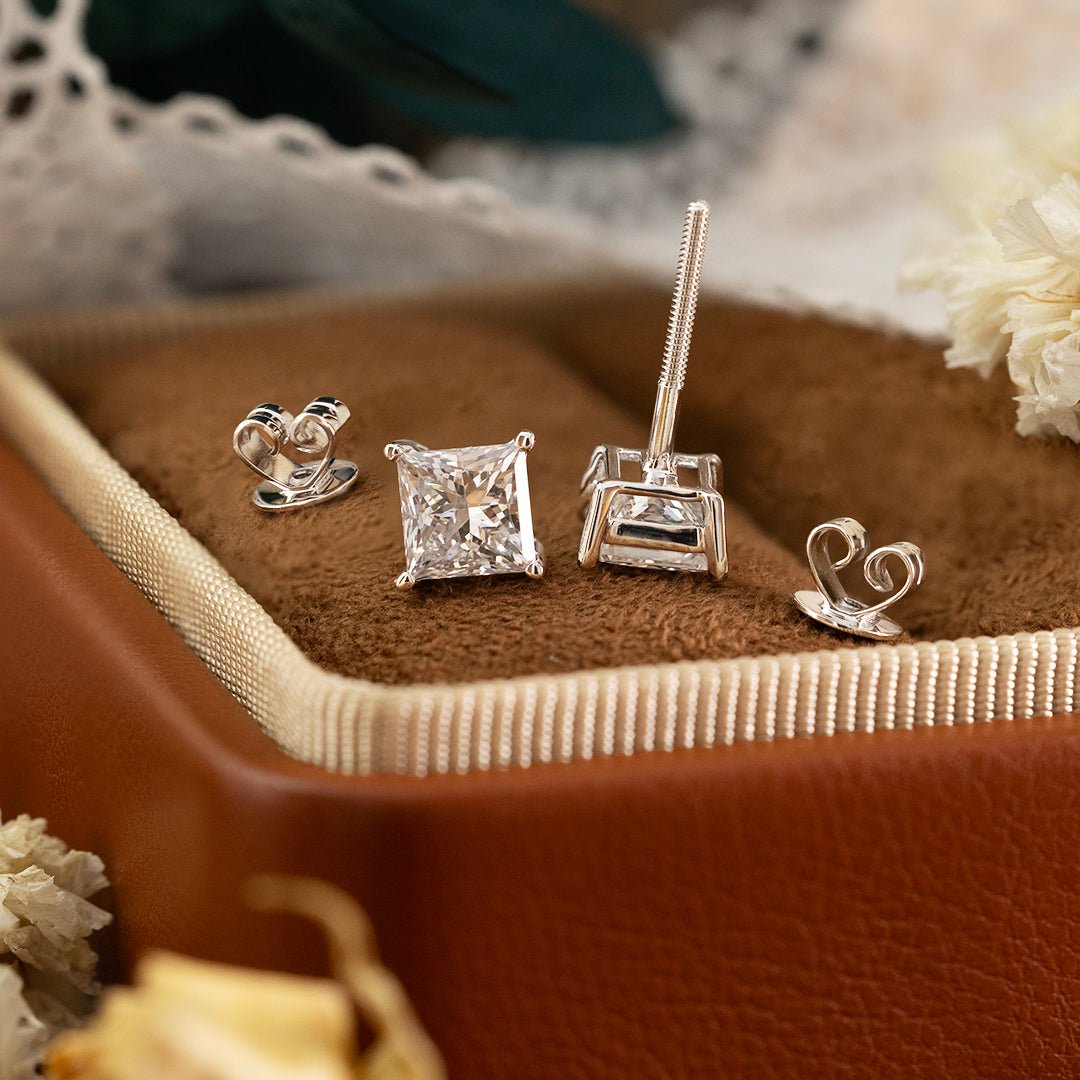 Classic Princess Cut Lab Diamond Four Prongs Ear Studs - LGG Jewelry