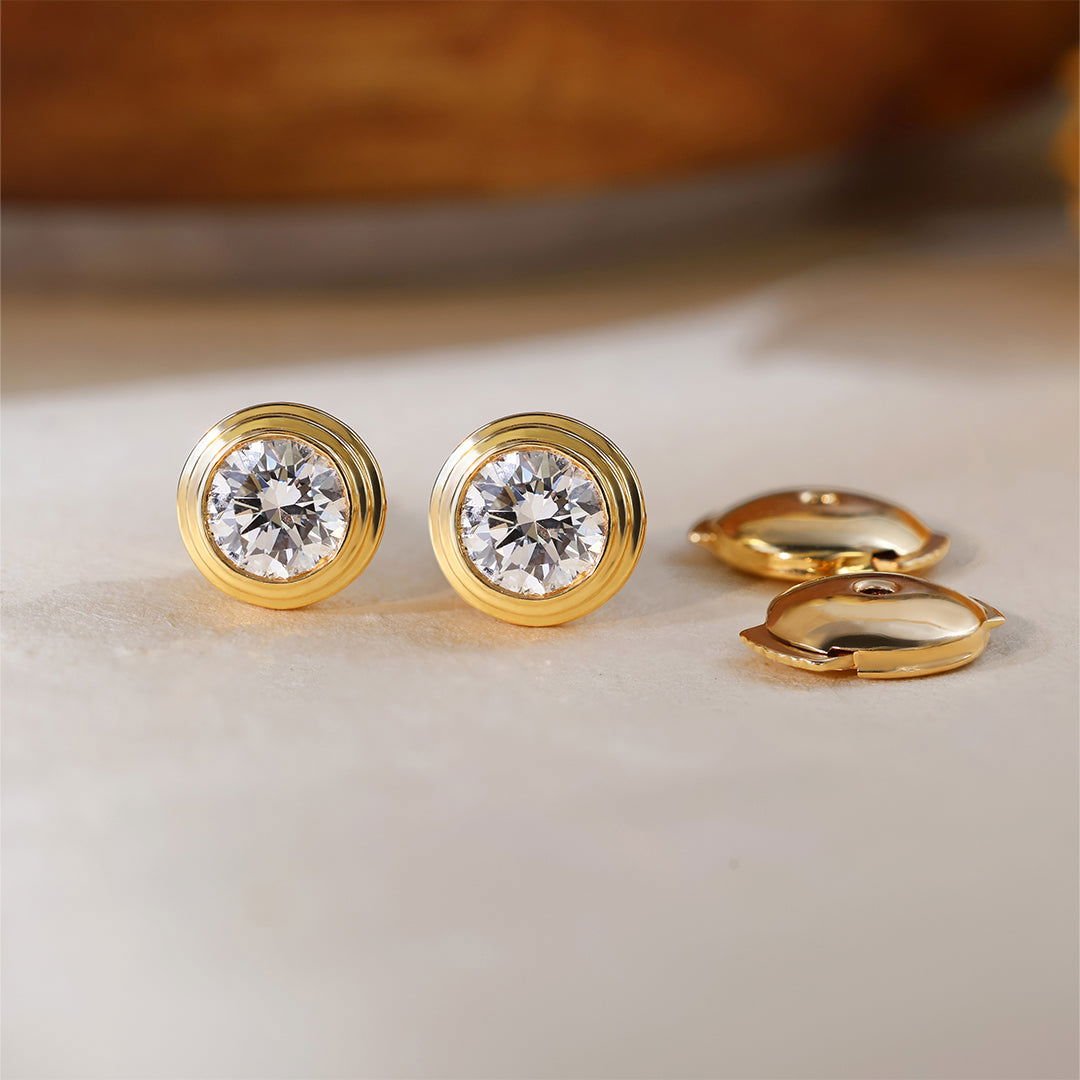 Classic Round Cut Lab diamond Bezel Ear Studs - LGG Jewelry