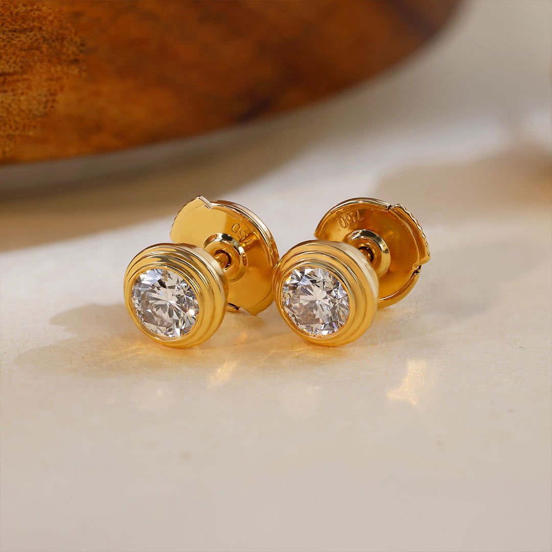 Classic Round Cut Lab diamond Bezel Ear Studs - LGG Jewelry