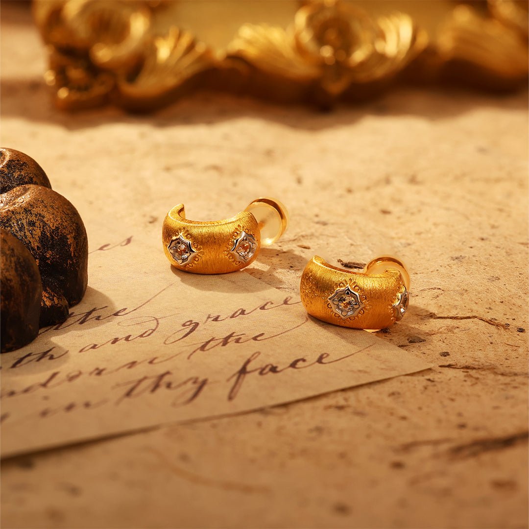 Crescent Brushed Gold Filled with Round CZ Huggie Earrings - LGG Jewelry
