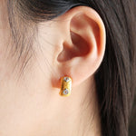 Lade Bild in die Galerieansicht, Crescent Brushed Gold Filled with Round CZ Huggie Earrings - LGG Jewelry