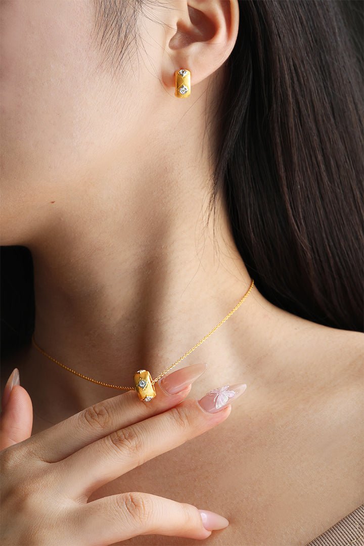 Crescent Brushed Gold Filled with Round CZ Huggie Earrings - LGG Jewelry