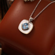 Cushion Blue Topaz & Nacre Pendant Necklace - LGG Jewelry
