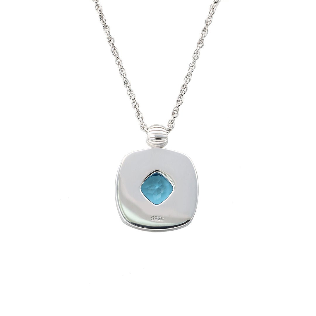 Cushion Blue Topaz & Nacre Pendant Necklace - LGG Jewelry
