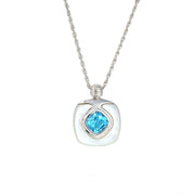 Cushion Blue Topaz & Nacre Pendant Necklace - LGG Jewelry