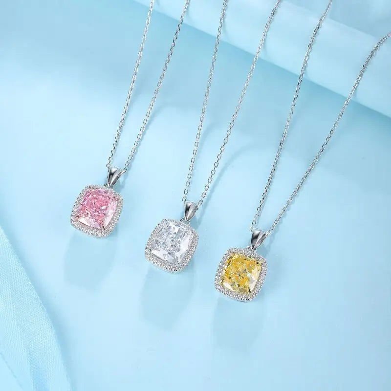 Cushion Cut Moissanite Halo Pendant Necklace - LGG Jewelry