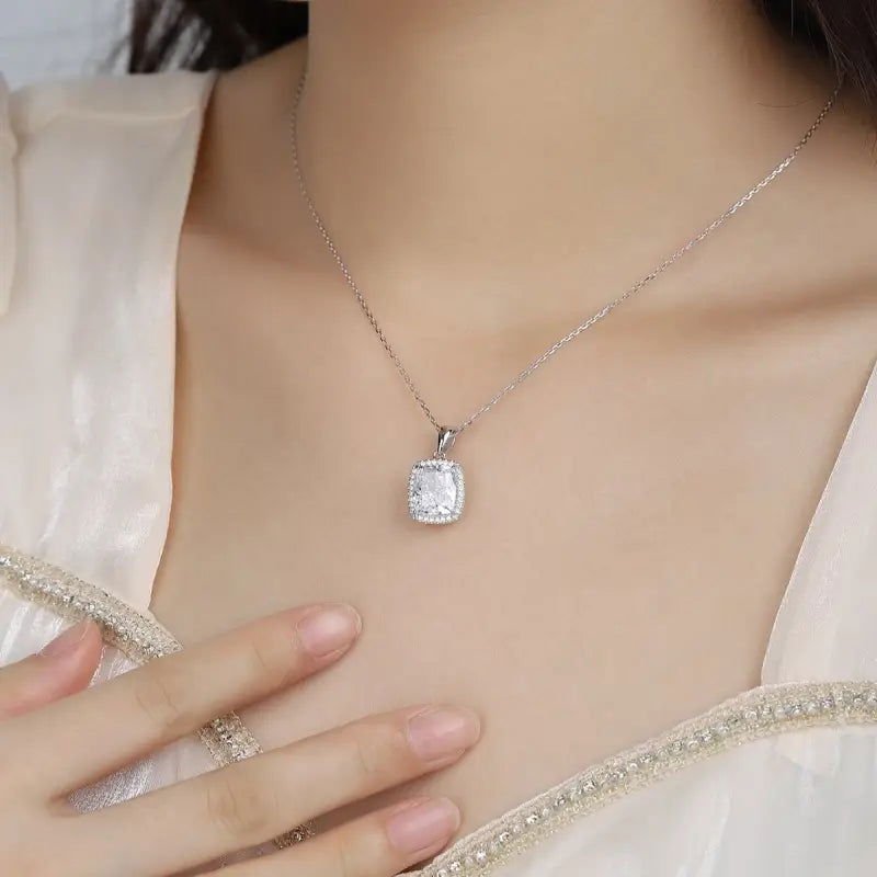 Cushion Cut Moissanite Halo Pendant Necklace - LGG Jewelry