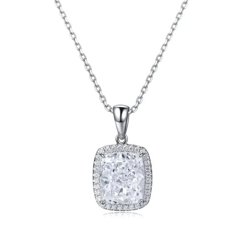 Cushion Cut Moissanite Halo Pendant Necklace - LGG Jewelry