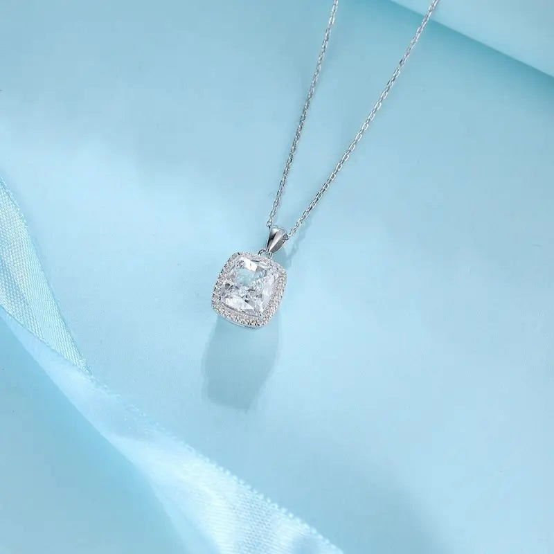 Cushion Cut Moissanite Halo Pendant Necklace - LGG Jewelry
